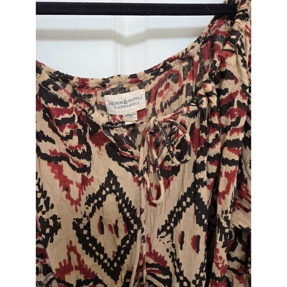 RALPH LAUREN DENIM & SUPPLY WOMEN L OVERSIZE PEASANT BLOUSE IKAT PRINT RUFFLE SL - Picture 9 of 9